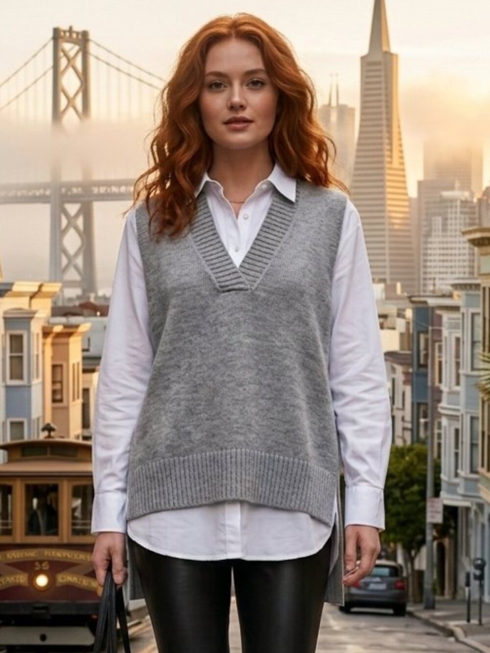 By Anthropologie Grey High Low Oversized V-Neck Knit Sweater Vest 3833
